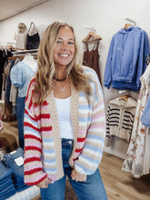 Summer Social Multi Stripe Cardigan - Red/Sky