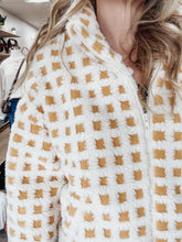 Honeycomb Checker Sherpa Zip Up Jacket - Golden