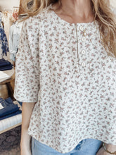 Meadowline Floral Short Sleeve Henley Knit Top - Pink Multi