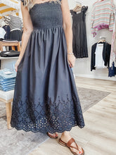 Willow Lane Smocked Ruffle Sleeve Eyelet Hem Dress - Black