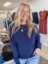 Millie Stitch Detail Crew Neck Sweater - Navy