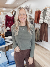 Pinstripe Crewneck Pullover Sweater - Dark Olive Grove