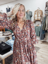Autumn Bloom Floral Cotton Maxi Dress - Mocha Mousse