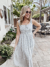 The Elodie Floral Stripe Ruffle Detail Maxi Dress - Blue