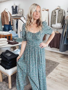 Meadow Song Floral Printed Maxi Dress - Teal