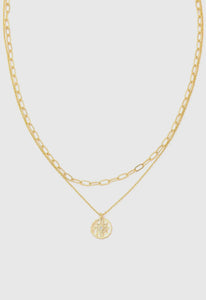 Hammered Star Coin Double Chain Necklace - Gold
