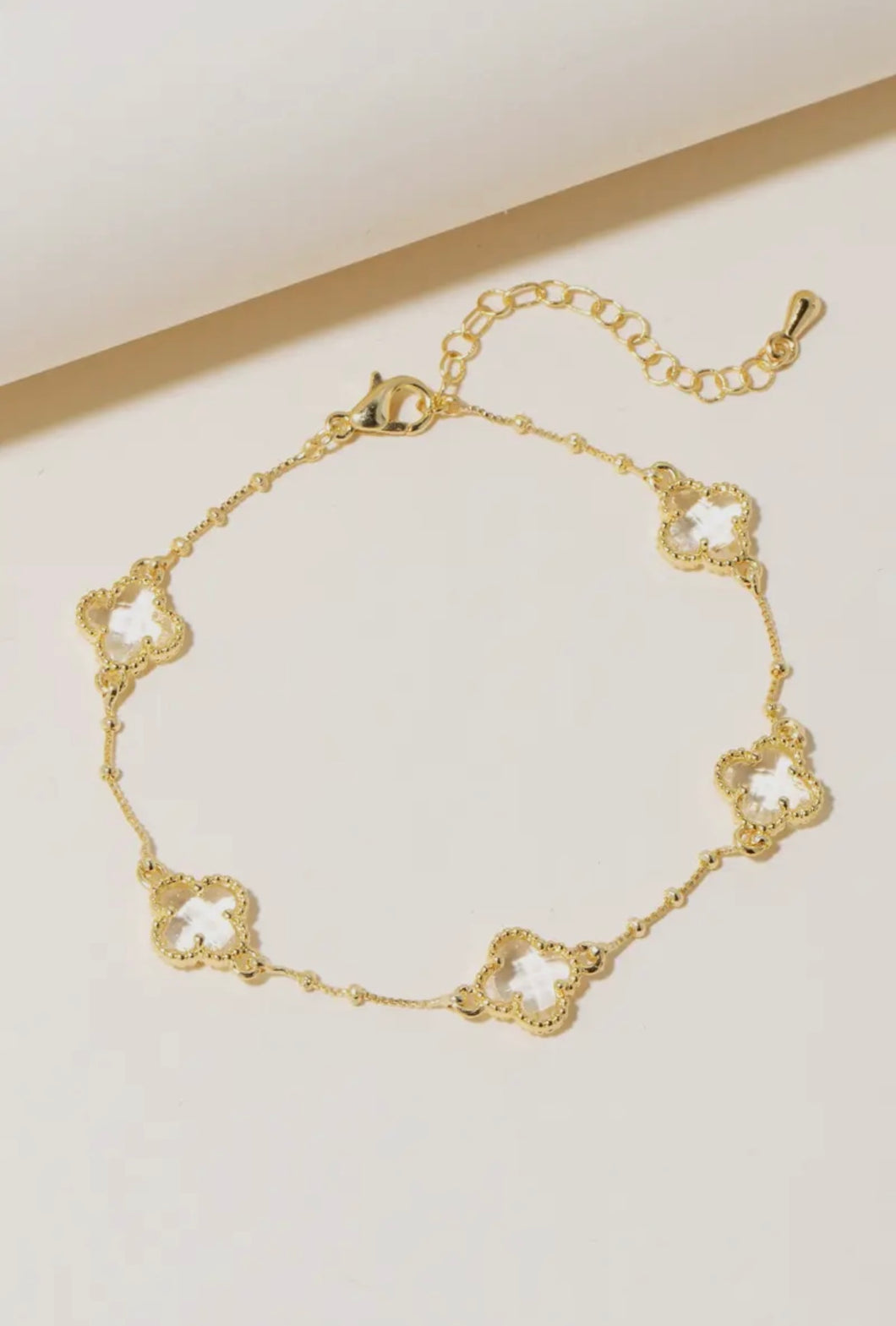 Clear Clover Chain Bracelet - Gold