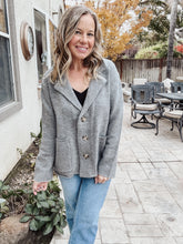 Button Up Wool Blend Jacket with Notched Collar and Pockets - Heather Grey