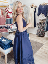 Isla Eyelet Hem Detail Mix Media Tank Midi Dress - Navy