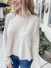 Casual Escape Exposed Hem Long Sleeve with Pocket - Oatmeal