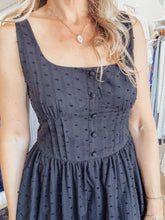 Midnight Garden Swiss Dot Button Detail Midi Dress - Black