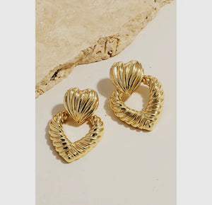 Heart Croissant Knocker Earrings - Gold
