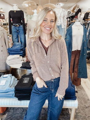 Margo Grid Button Up Shirt - Chocolate/White