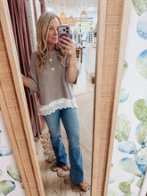 Weekend Layers Knit Sweater Short Sleeve Pullover Twofer Top - Mocha White