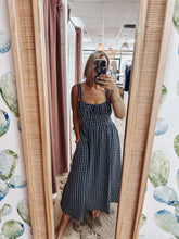 Hampton Check Plaid Corset Front Tie Midi Dress - Navy