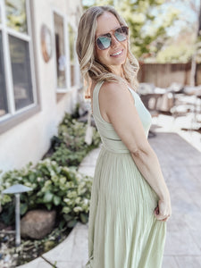 Pleated Perfection Tank Dress - Key Lime