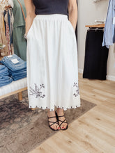 Sparrow Song Bird Embroidery Detail Midi Skirt - Ivory