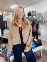 Lexington Vegan Suede Collared Button Down Cropped Jacket - Camel