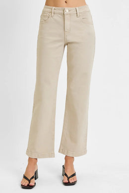 Serena Tummy Control Mid Rise Ankle Straight Jeans - Almond