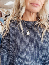 Nantucket Marled Long Sleeve Ribbed Knit Top - Navy