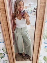 Fresh Start Cotton Twill Wide Leg Button Closure Pant - Sage