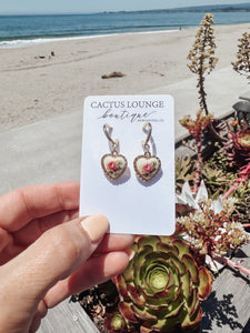 Heart Dangle Earrings - Pink