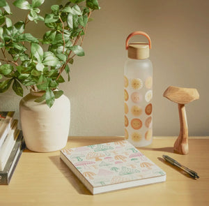 On the Sunny Side Glass Water Bottle with Bamboo Lid