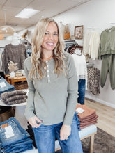 Hadley Waffle Textured Half Button Crew Neck - Olive