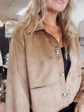 Lexington Vegan Suede Collared Button Down Cropped Jacket - Camel