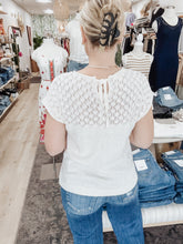 Sweet Stitch Eyelet Yoke Sweater Knit Top - Ivory