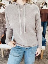Sunday Stroll Mini Waffle Knit Textured Dolman Sleeve Hoodie Sweater - Mocha