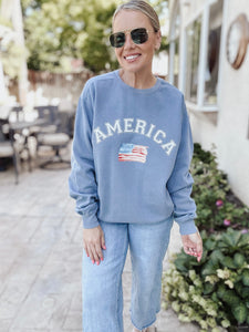 Watercolor Flag America Sweatshirt - Blue