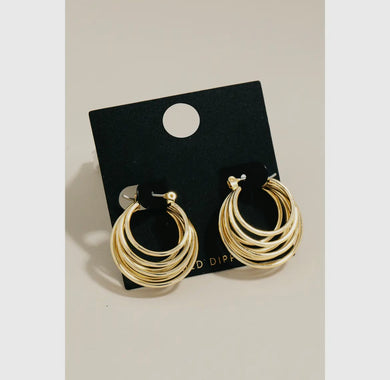 Gold Dipped Layered Wire Hoop Earrings - Gold