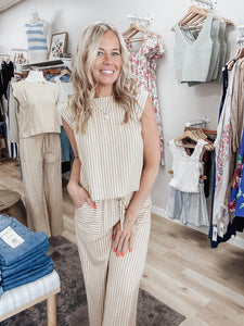 Driftwood Stripe Sleeveless Blouse Wide Leg Pant Set