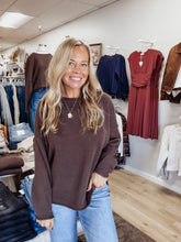 Hollis Raw Edge Extended Shoulder Long Sleeve Sweater - Chocolate Brown