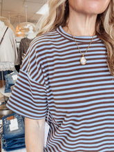 Collins Fleece Striped Tee - Dusty Blue/Brown