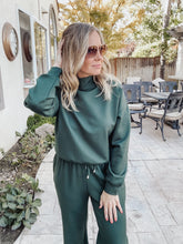 High Society Mock Neck Pullover and Wide Leg Sweatpants Set - Hunter Green