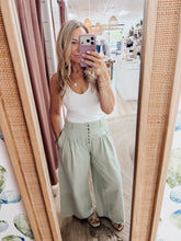 Fresh Start Cotton Twill Wide Leg Button Closure Pant - Sage