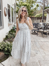 The Elodie Floral Stripe Ruffle Detail Maxi Dress - Blue