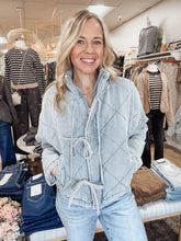 Brighton Quilted Denim Jacket with Tie Detail - Light Wash