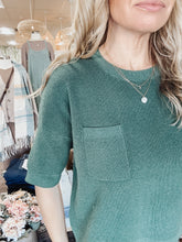 Golden Hour Short Sleeve Waffle Knit Soft Top - Heather Juniper