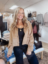 Lexington Vegan Suede Collared Button Down Cropped Jacket - Camel
