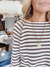 Newport Stripe Crew Neck Sweater - Chocolate/Blue