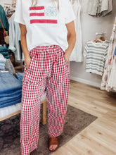 Firecracker Gingham Pattern Elastic Band Waist Pants