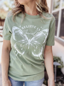 Believe In Yourself Butterfly Graphic Tee - Loden Frost