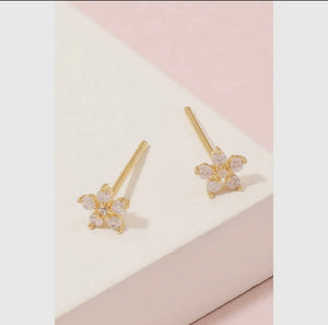 Mini Rhinestone Flower Stud Earrings - Gold