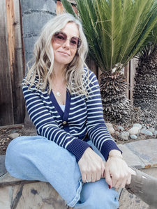 Nautical Inspired Blue and White Striped Cardigan