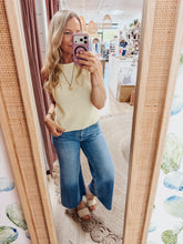 Morning Light Subtle Shimmer Crew Neck Crochet Knit Tank - Yellow