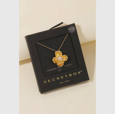 Secret Box CZ Studded Flower Pendant Necklace - Gold