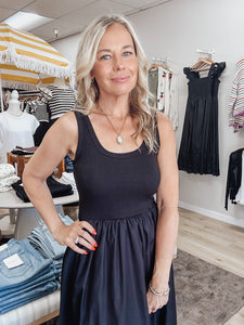 The Sutton Mix Media Tank Midi Dress - Black
